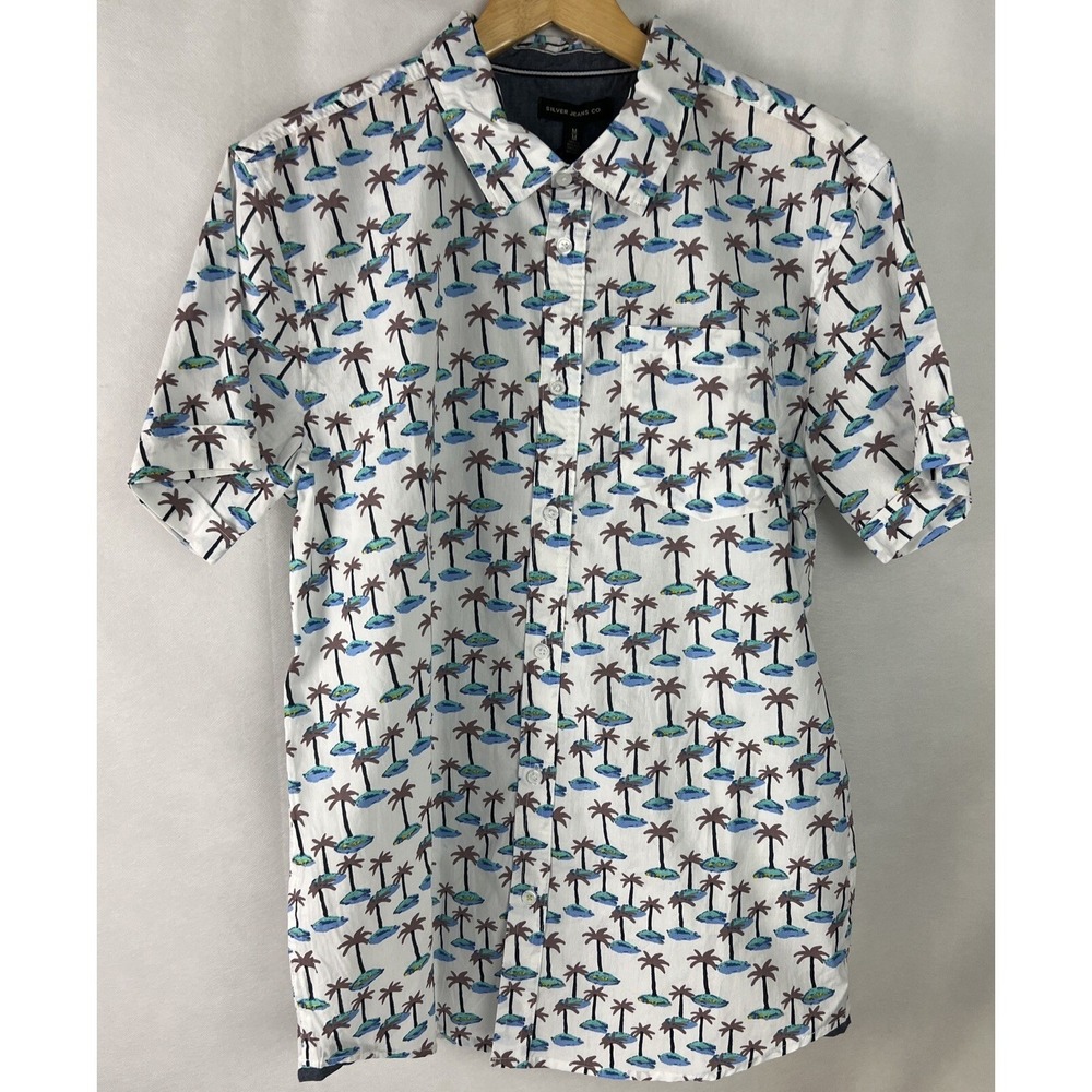 Silver Jeans Co. Men's Shirt Size Medium Tropical Palms Cotton Multicolor A19
